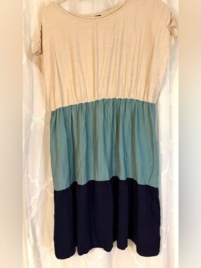 Emery Rose Colorblock Dress Cream Teal Navy Boho | Size 1XL